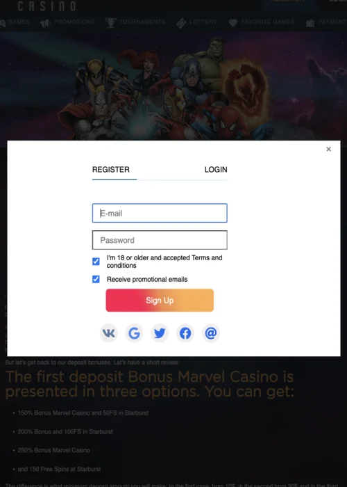 Proces Rejestracja Marvel Casino